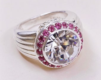 Size 6, Brighton Sayan Sterling silver statement ring, engagement ring, 925 silver with round cut CZ, stamped 925 heart thailand