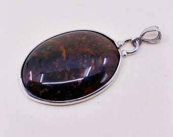 Colgante vintage sterling 925 silver handmade con ágata ovalada, estampado de plata de ley