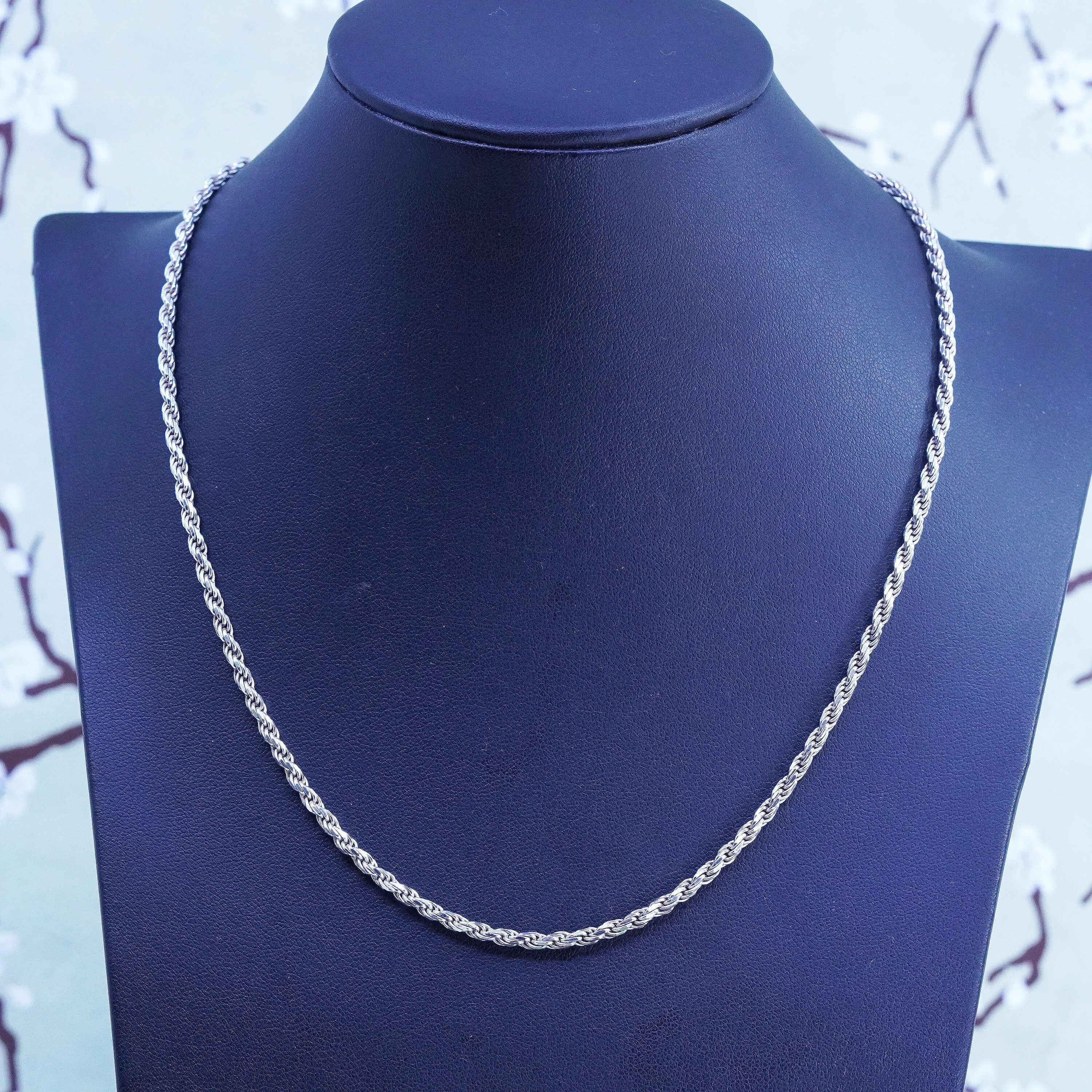 18”, 3mm, Vintage Sterling Silver Necklace, Italy 925 Diamond Rope