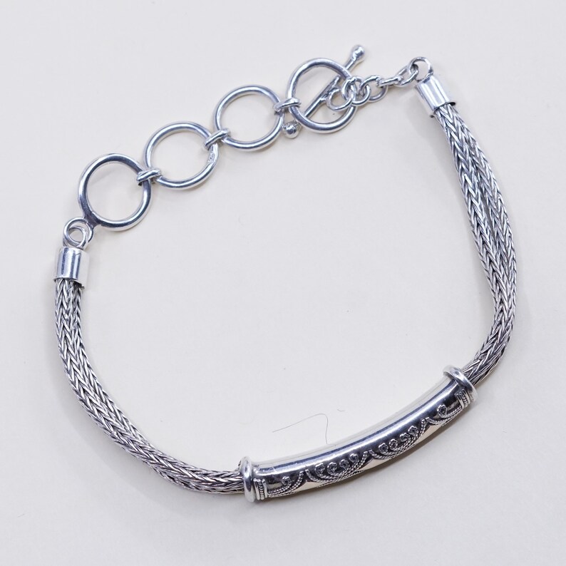 6.5\u201d+1\u201d double strands 925 wheat chain with bar vintage 14K gold accent with sterling silver handmade bracelet stamped 925