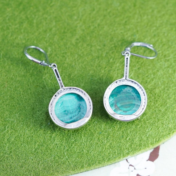 Vintage Karis sterling 925 silver handmade earrings with round malachite, stamped 925 Karis View 3