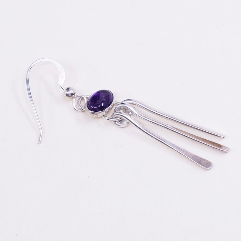 silver tested Vintage sterling silver handmade earrings 925 fringe with amethyst