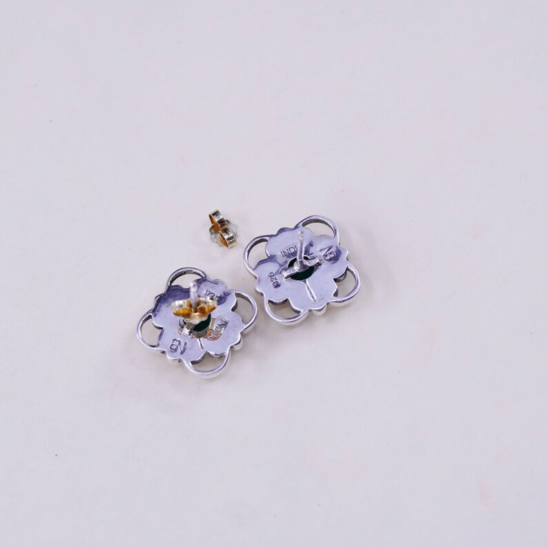 Vintage sterling 925 silver studs minimalist earrings with emerald stamped 925 India NB