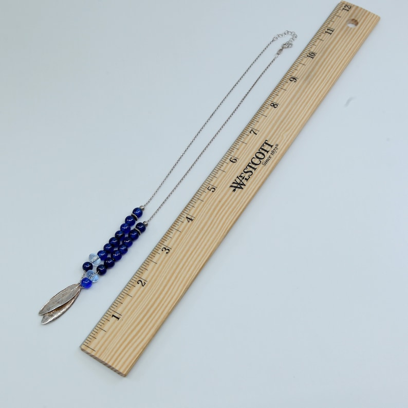 Sterling silver handmade necklace stamped 925 italy 925 circle link chain with leaves pendant and blue glass beads 16+1.5\u201d