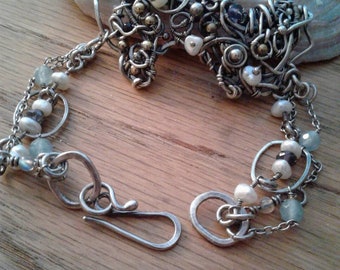 Amara sterling silver, pearl, and multi gemstone bracelet