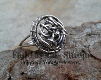 Albatross sterling silver wire wrap ring R0101