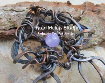 Spade Alexandrite and oxidized copper wire wrapped hair comb/fork HA0017