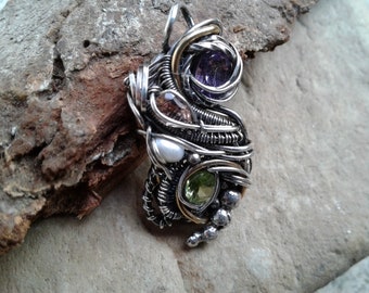 Seraphim multi-gemstone heady wire wrap pendant