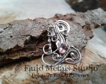 Vanessa sterling silver and pink tourmaline wire wrap hybrid pendant N0101