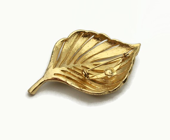 Vintage Gold Leaf or Feather Brooch Gold Tone Sma… - image 7