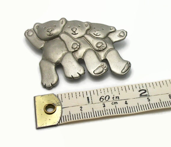 Vintage Bear Brooch Pewter Three Bears Pin Signed… - image 5