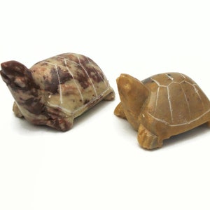 Hand Carved Stone Turtle Figurines Stone Tortoises Set of Two 2