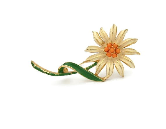 Vintage Weiss Daisy Brooch Lapel Pin Oxeye Daisy Shasta White Flower Enamel Floral