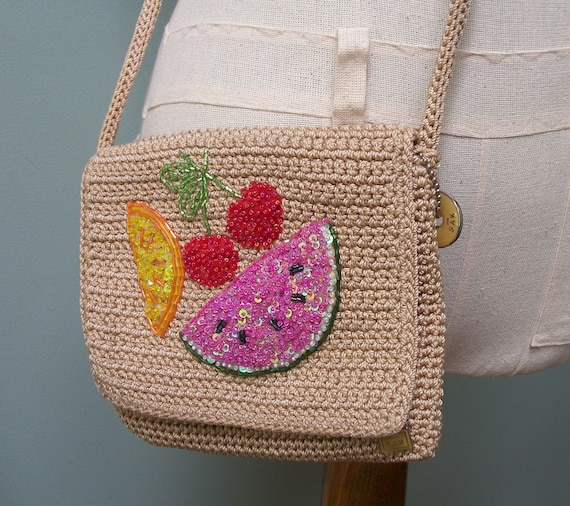 Vintage The Sak Crocheted and Beaded Fruit Crossbody Purse | Etsy
