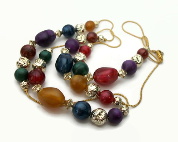 Vintage Jewel Tone Beaded Necklace Long  36" Chai… - image 2