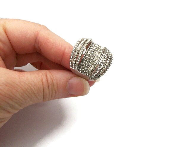 Vintage Silver Rhinestone Ring  U.S. size 9 Large… - image 5