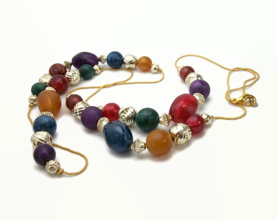 Vintage Jewel Tone Beaded Necklace Long  36" Chai… - image 7