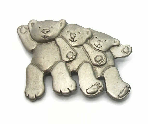 Vintage Bear Brooch Pewter Three Bears Pin Signed… - image 6