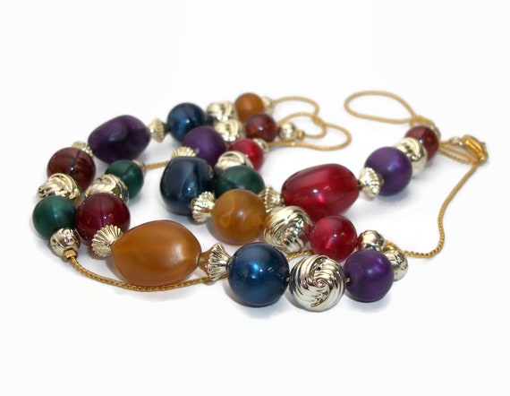 Vintage Jewel Tone Beaded Necklace Long  36" Chai… - image 5