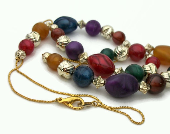 Vintage Jewel Tone Beaded Necklace Long  36" Chai… - image 3