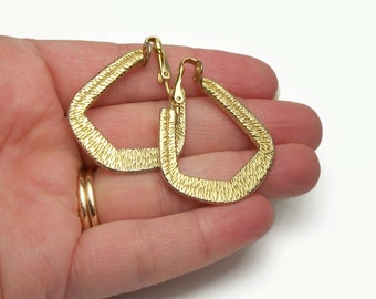 Vintage Gold Hoop Clip on Earrings Unique Shape