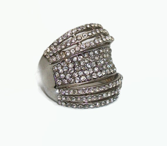 Vintage Silver Rhinestone Ring  U.S. size 9 Large… - image 7