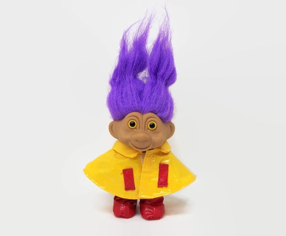 Vintage Tnt Troll Doll In Raincoat And Galoshes Purple Hair Etsy