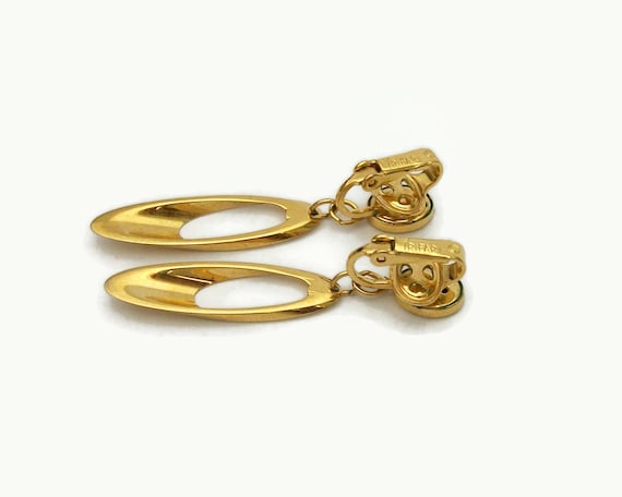 Vintage Crown Trifari Gold Dangle Clip on Earrings - image 3