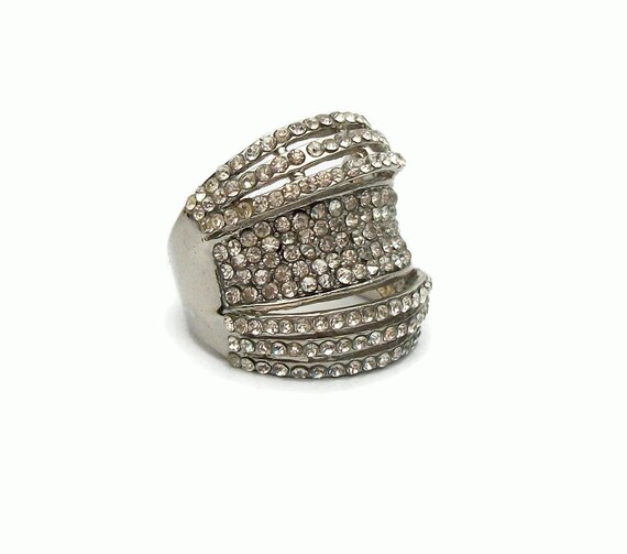 Vintage Silver Rhinestone Ring  U.S. size 9 Large… - image 2