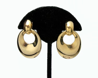 Vintage Gold Door Knocker Clip on Earrings Gold Hoop Clip Ons Lightweight