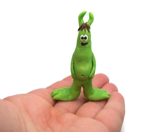 Miniature Polymer Clay Monster Alien with Big Feet Silly Cute Green Monster Figurine Sculpture Pocket Pal Fidget Friend