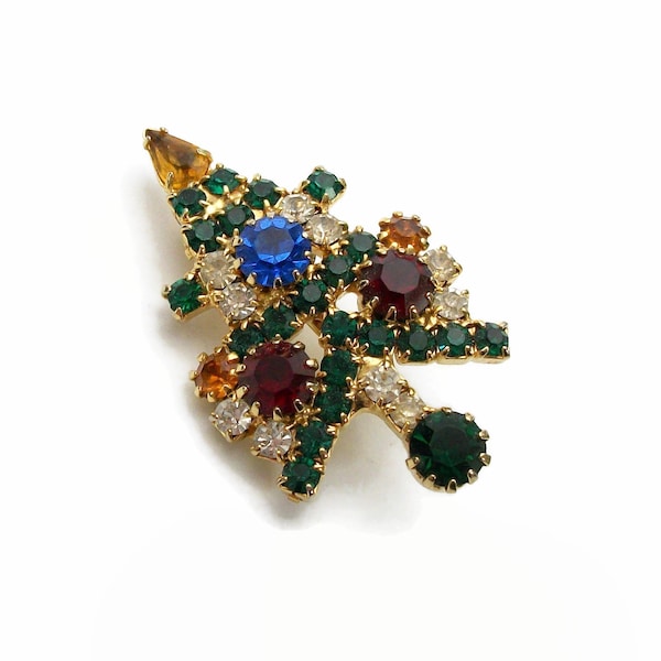 Vintage Small Prong Set Crystal Rhinestone Christmas Tree Brooch Pin Possibly Unsigned Warner