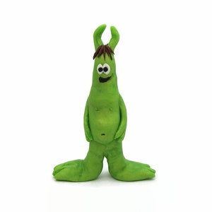 Miniature Polymer Clay Monster Alien with Big Feet Silly Cute Green Monster Figurine Sculpture Pocket Pal Fidget Friend