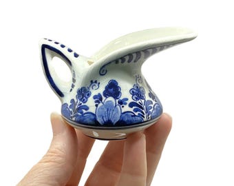 Delft Blue and White Beaked Creamer Mini Beak Pitcher 1434 Made in Holland 2 14" tall Floral