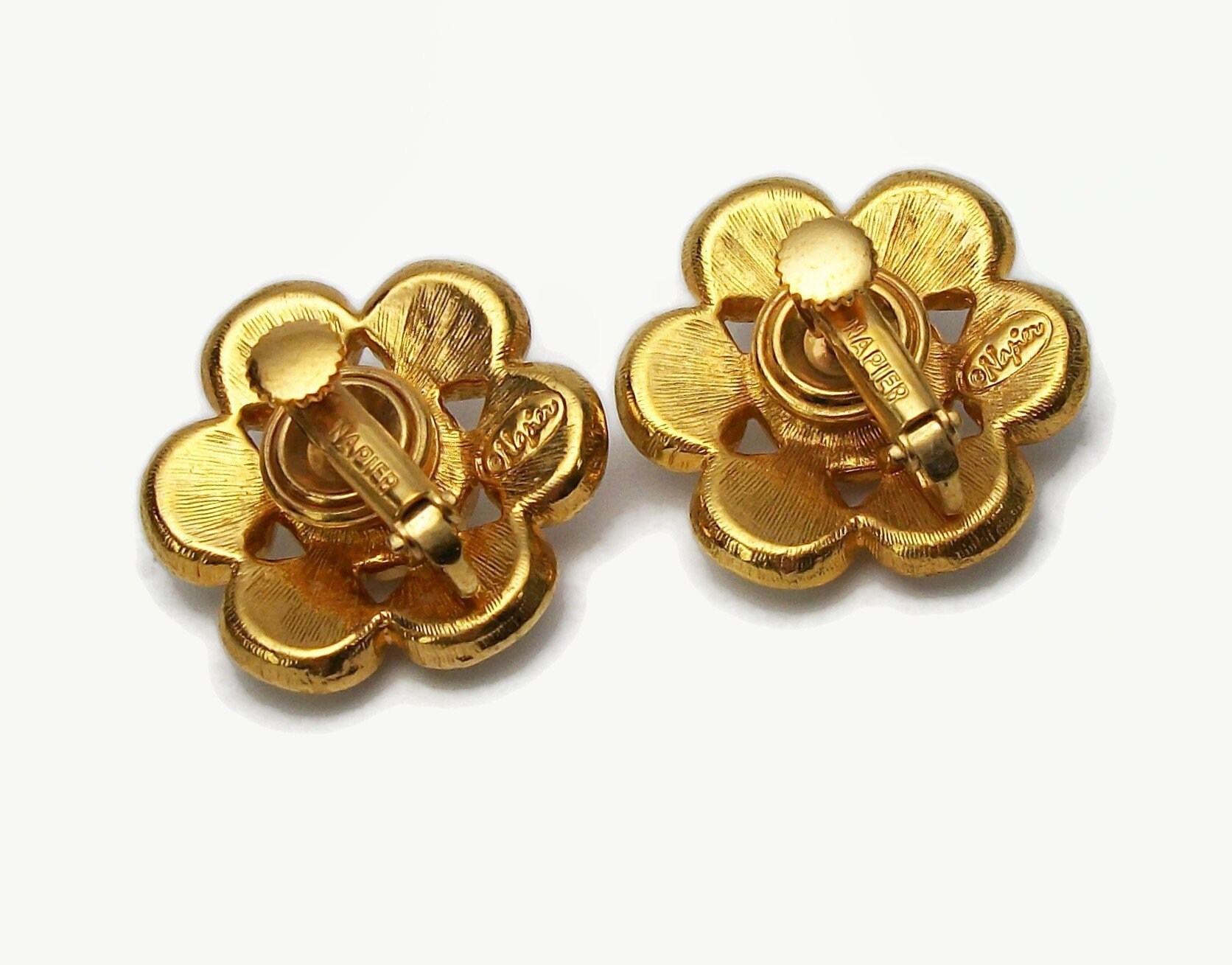 Clips Vintage Napier Perle Cabochon Métal Doré - Bijou Fantaisie Occasion