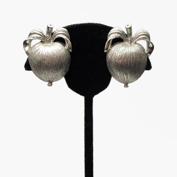 Vintage Sarah Coventry Silver Apple Clip on Earrings Adam's Delight 1960s 1961