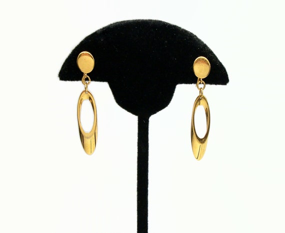 Vintage Crown Trifari Gold Dangle Clip on Earrings - image 6