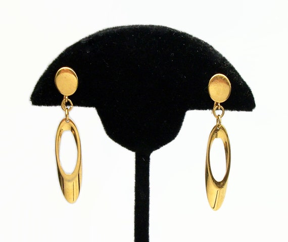 Vintage Crown Trifari Gold Dangle Clip on Earrings - image 2