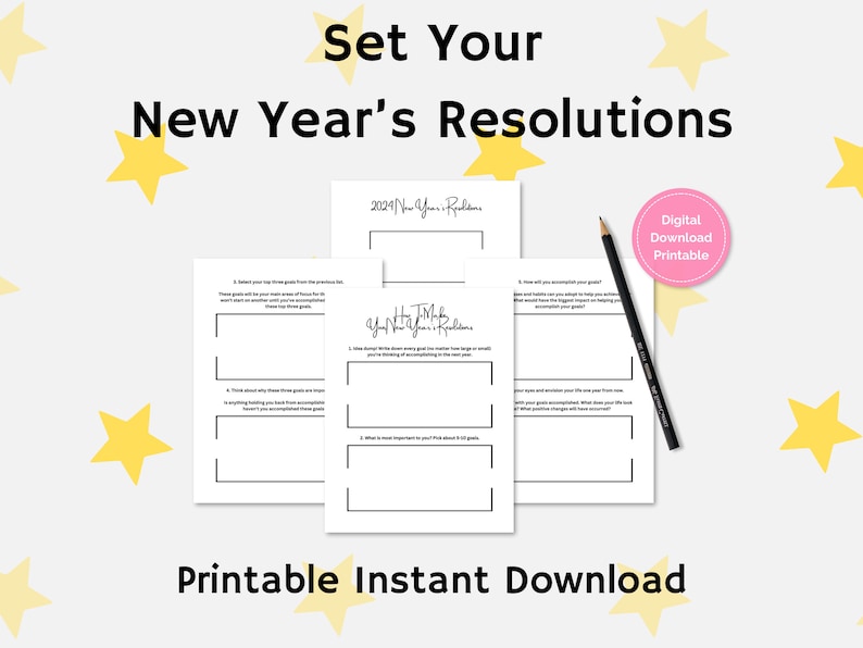 New Year's Resolutions Printable Guide, New Year Goal and Intention ...
