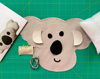 Beginner’s Sewing kit, easy sewing project, KOALA STUFFED ANIMAL, learn to sew