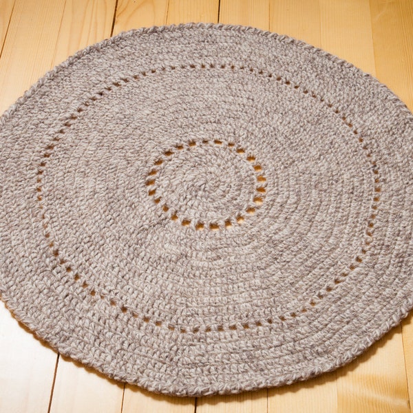 Crochet à tapis, petit tapis rond, tapis de laine organique, au Crochet, tapis, tapis naturel, rond tapis, laine de mouton naturelle, porte décor, laine tapis faits à la main