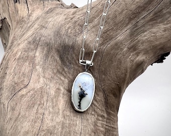 Dedritic Agate, agate pendant necklace, sterling silver necklace