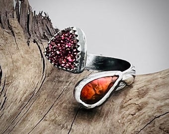 Ammolite, Ammolite ring, Titanium druzy ring, Titanium druzy, sterling silver ring, statement ring