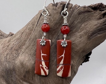 Norena jasper earrings, Norena Jasper, carnelian, Carnelian earrings, sterling silver, dangle earrings