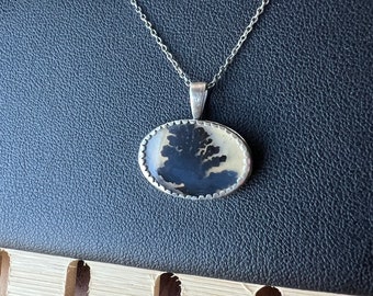 Dedritic Agate, agate pendant necklace, sterling silver necklace
