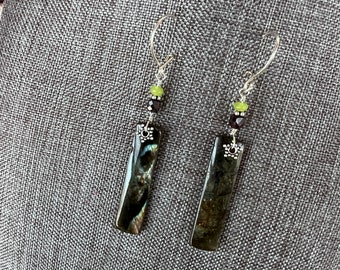 Labradorite, Peridot, Ruby and sterling silver earrings