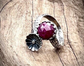 Rose Sapphire, sapphire ring, statement ring, sterling flower, sterling silver ring