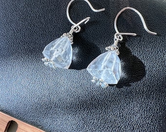 Faceted Crystal, clear Topaz, topaz earrings, Bali sterling, silver earrings