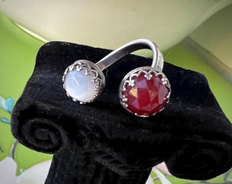 Moonstone, moonstone ring, Garnet, garnet ring,  Sterling silver ring