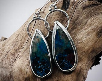 Shattuckite Sterling silver earrings, Shattuckite stone, Shattuckite earrings, Shattuckite sterling earrings